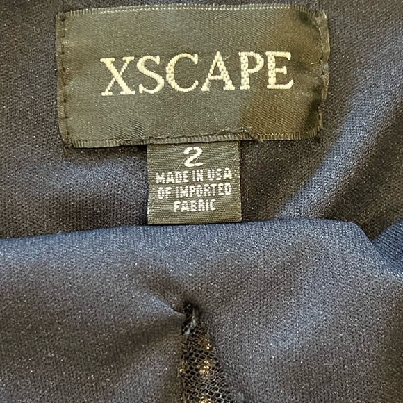Xscape Beaded Evening Gown, Dark Navy Blue, Deep V, Sheath, Thin Straps, Size 2 - Picture 5 of 16